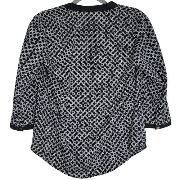 Black & White Geometric Print 3/4 Sleeve Blouse Top - Picture 2 of 6